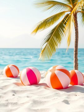 B Blooming beach balls in shades of pink and orange, vibrant, balls