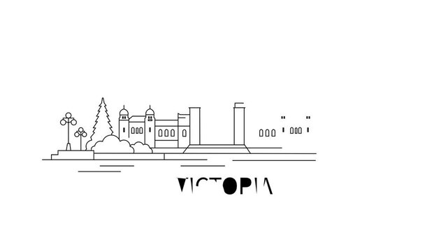 Simple line art shows Victoria skyline