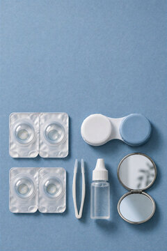 Contact lens care essentials flat lay
