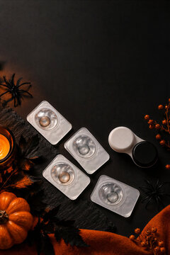 Halloween colored contact lenses flat lay