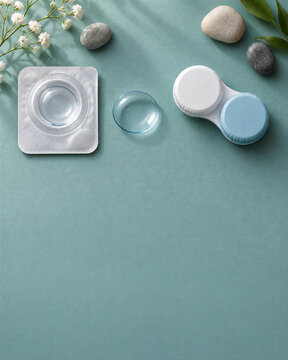 Contact lens flat lay with natural spa decor