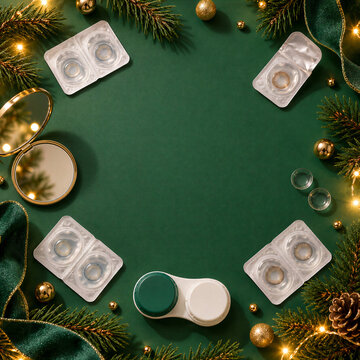 Christmas colored contact lenses flat lay