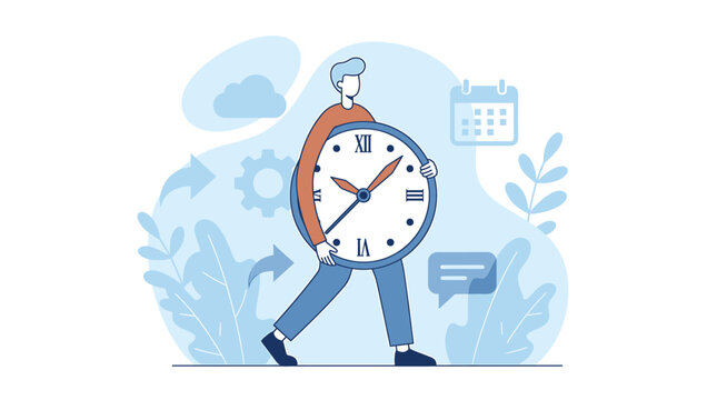 Time Management Concept with Businessman Carrying Large Clock Vector