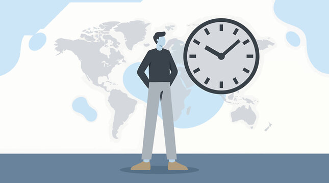 Time Management Concept with Businessman and World Clock Illustration