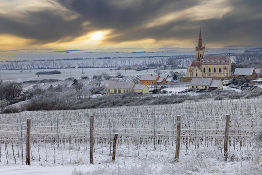 Konice church with vineyard, Znojmo region, Southern Moravia, Czech Republic
