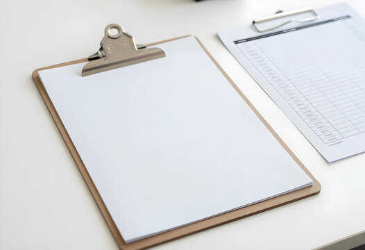 Business administration and project management, blank clipboard with white paper and document form on office desk for planning and corporate organization