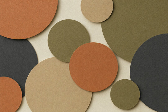 Paper circles collage in terracotta olive and charcoal