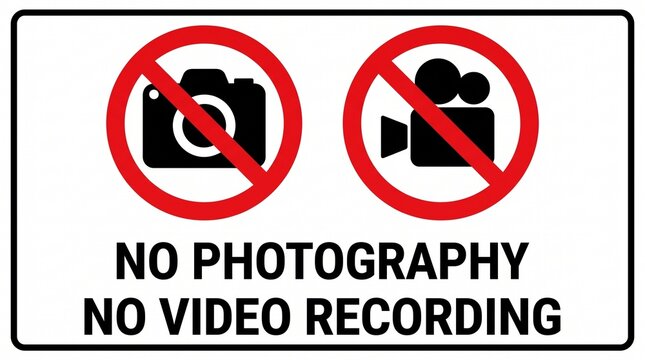 No photography and no video recording sign. Prohibited camera and video icons. Safety policy vector