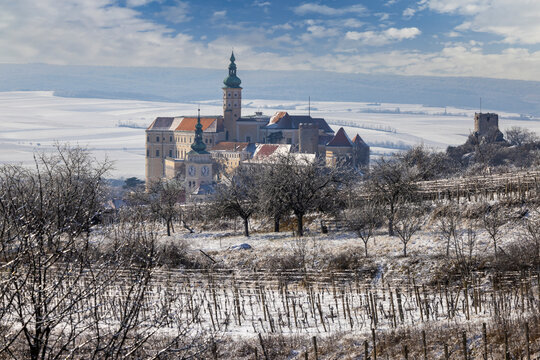 Mikulov old town with castle and vineyard, Znojmo region, Southern Moravia, Czech Republic