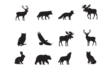 Forest animal silhouettes vector collection of wild fauna with animal silhouette © vizqora