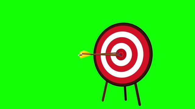 Archery targets with arrows hitting the bullseye on green screen