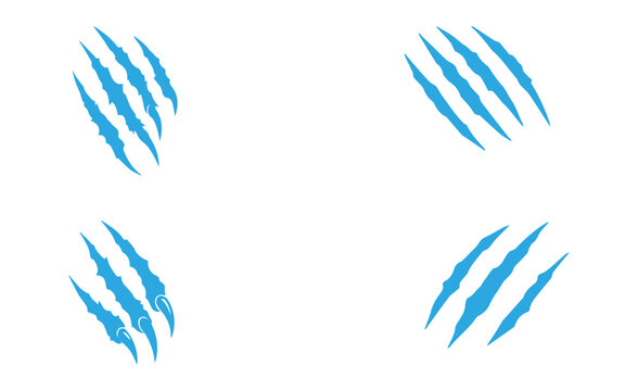 Collection of blue tiger claw scratch marks isolated on a white background with aggressive animal