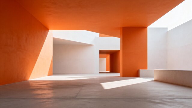 Modern architectural interior with orange and white walls