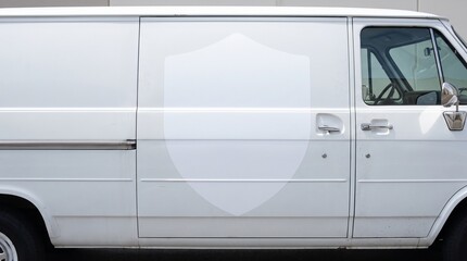 White van side door with faint blank shield emblem © sxcd