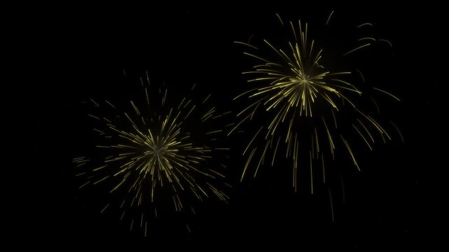 Golden Fireworks Explosion Burst Animation On Black Background For Celebration And New Year