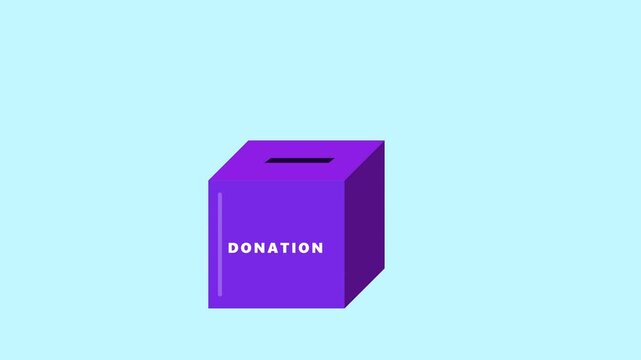 Hand putting gold coins into purple donation boxes