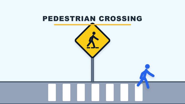 Yellow Road Safety Sign for Pedestrian Crossing with Zebra Stripes and Person Figure