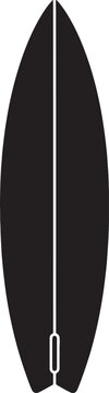 Surfboard silhouette with vertical stringer line used for surfing sports and active ocean beach travel.