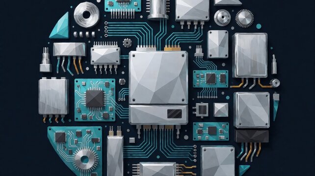Close-up of Electronic Circuit Board with Microchips and Components