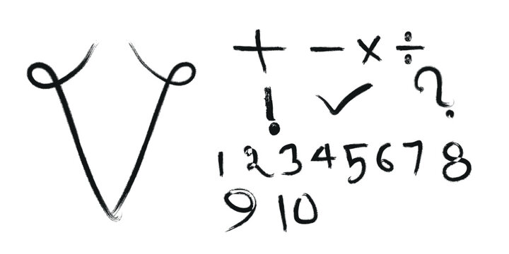 Hand drawn mathematical symbols and numbers on a white background illustration