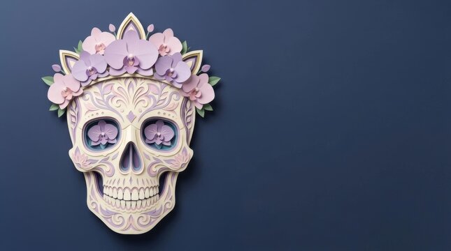 Decorative Skull Artwork Centered Against Dark Background Vector Illustration