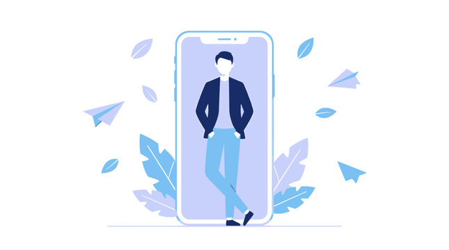 Professional Man Character Inside a Smartphone Flat Vector Design