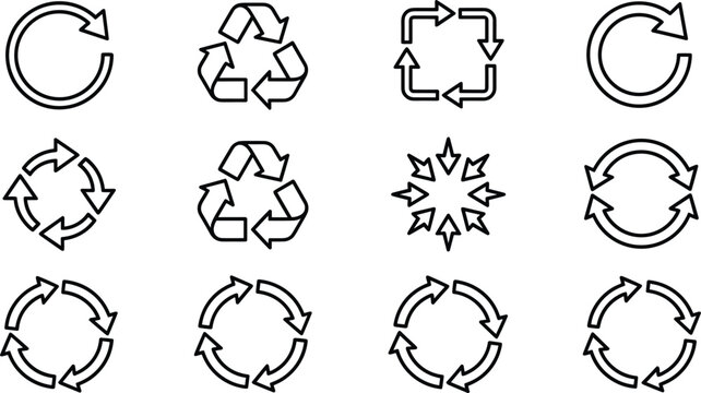 PreggRecycling loop arrow line icon set representing sustainable ecology reuse reduction and circular economy vector symbol 