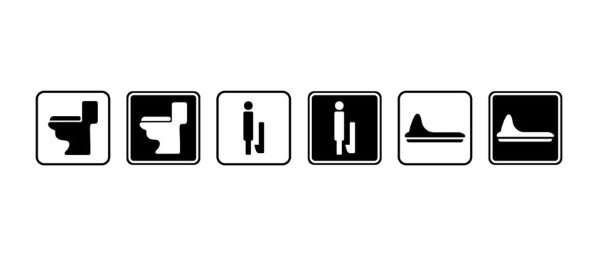 Public Restroom Vector Icon Set. Washroom, Shower, Toilet Symbol