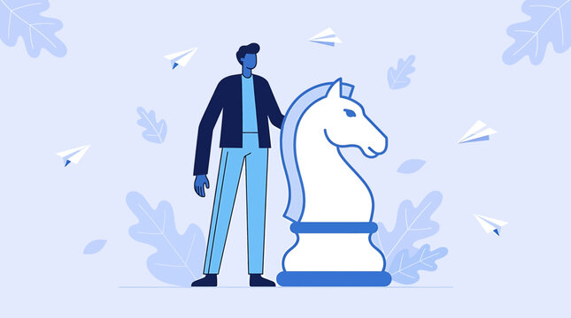 Strategy Illustration with Businessman and Chess Knight Piece