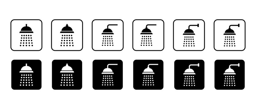 Shower Head Vector Icon Set. Bathroom, Wash And Hygiene Symbol
