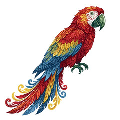 Fototapeta premium Scarlet macaw parrot bird vector illustration with colorful red blue yellow ornate pattern feathers