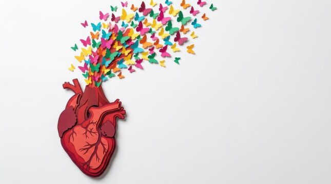 Joyful heart releasing colorful butterflies vector illustration design