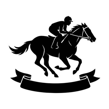 Jockey and horse silhouettes melbourne cup racing with banner