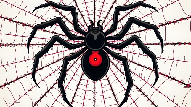 Spider Illustration Featuring Black Widow on Web for Halloween Decor