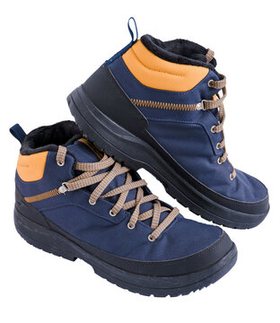Trekking boots for hiking isolated on a white background. Winter shoes