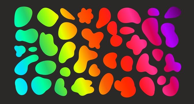 Color Gradient Abstract blob Shape. Vector Rainbow Isolated Marker Stroke Graphic. Blob Color Doodle  Gradient Design Element.	
Colorful Abstract Organic Blob Shapes Background Pattern