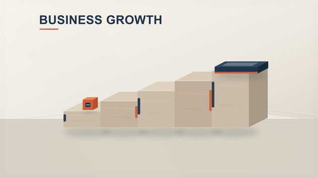Business Growth Graphics, minimal 3D motion graphics showing modular block assembly, professional corporate elements for presentations, clean studio background, marketing video for digital success.