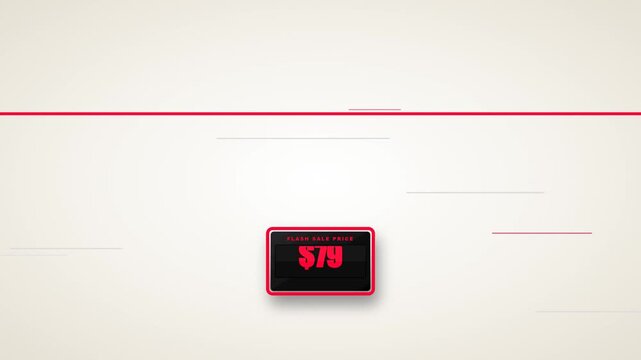 A 10-second premium 4K 60FPS commercial motion graphic. Features a high-speed vertical price drop mechanism in a clean studio environment, triggering bold kinetic 'FLASH SALE' typography with strong r