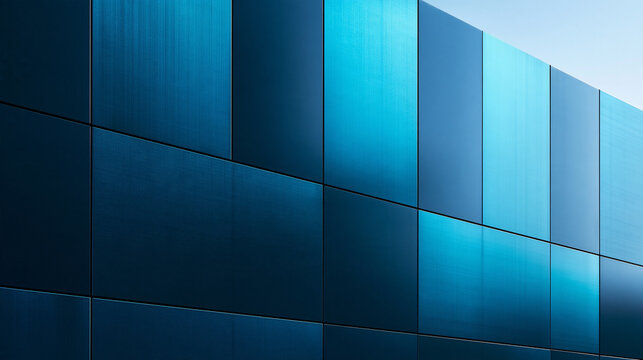 Modern Blue Architectural Facade with Metallic Panels