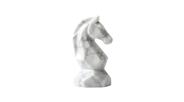 Modern geometric marble chess knight piece isolated on transparent background