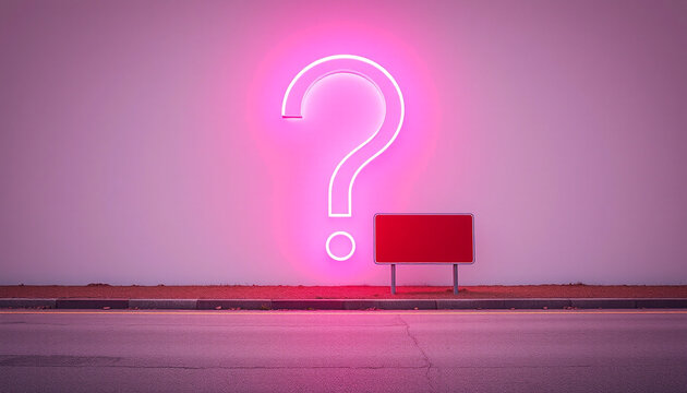 Neon Pink Question Mark Minimalist Studio Mockup with Copy Space Isolated White Background