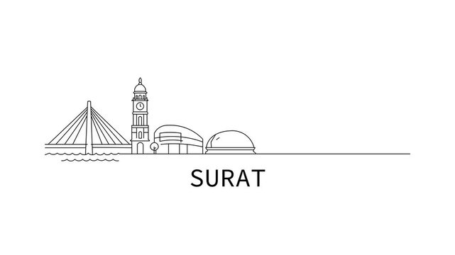 Simple line art shows Surat's skyline