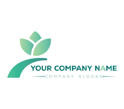 Modern company logo with green leaf design and text placeholder Vector, illustration