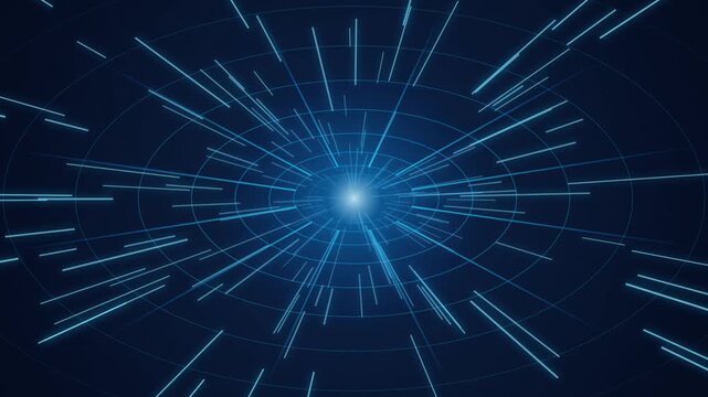 Futuristic Hyperspace Tunnel Animation with Glowing Blue Light Streaks and Expanding Digital Grid Lin
