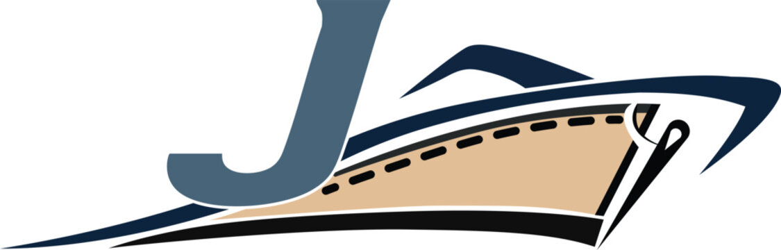 Creative letter j with boat and wave design Vector, illustration