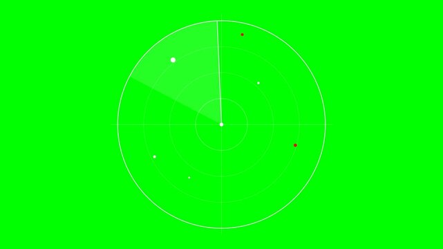 Digital radar sonar scanning interface screen with targets on a bright green background for video compositing