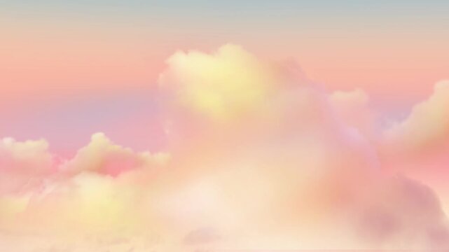 Animated vanilla sky clouds with pink Background Camera moving like drone  to pink world Amazing 4k video pastel pink yellow colors.