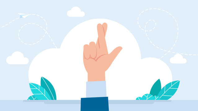 Human hand with crossed fingers gesture representing good luck, hope, wishing, promise and success concept in business or personal life. Vector illustration.