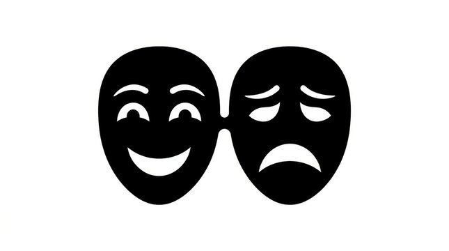 Comedy and Tragedy Theater Masks Silhouette Icon Isolated on White Background for Drama and Performance Arts