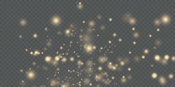 Soft golden bokeh sparkles scattered on transparent background with subtle glow on transparent background